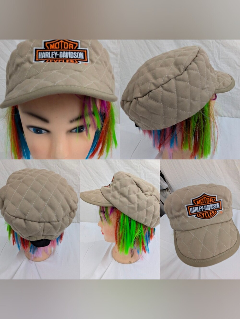 Harley-Davidson RARE Quilted Tan Cap with Embroidered Patch